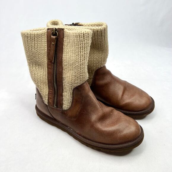 UGG Rosalie Knit/Leather Mid Calf Boots 7 - Picture 1 of 16